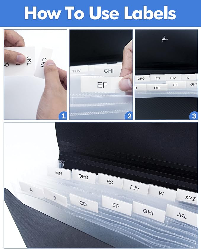 Expanding File Folder with Tabs, 13 Pockets File Organizer Accordion File Holder ，with Elastic Buckles Closure, A4 Paper Document Organizer for Home School Office