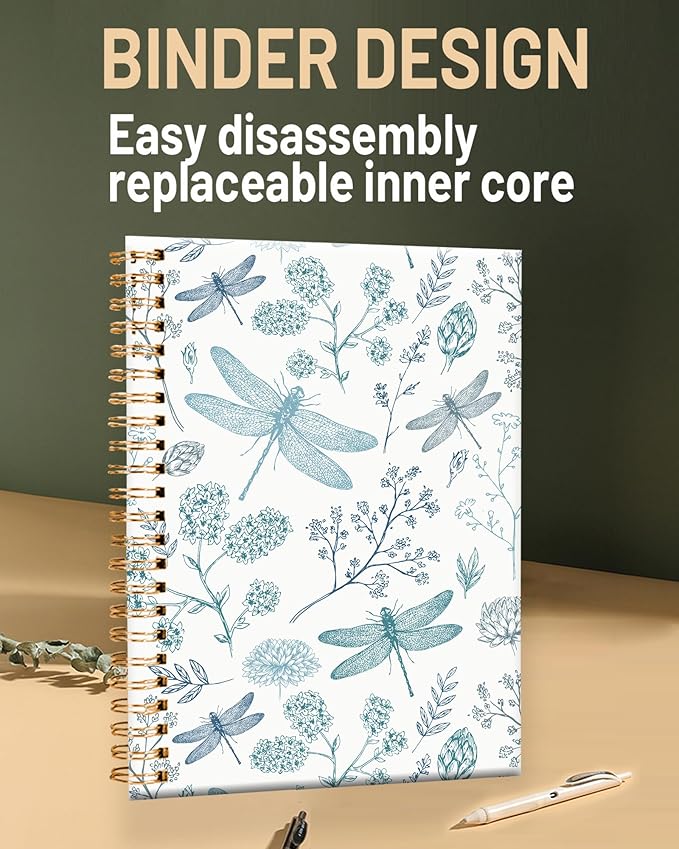 Spiral Journal Notebook for Women,A5 College Ruled Notebooks 6"x 8.4", 120 Pages Lined Journal with Premium Thick Paper,Perfect for School Office Home Gifts(Dragonfly)