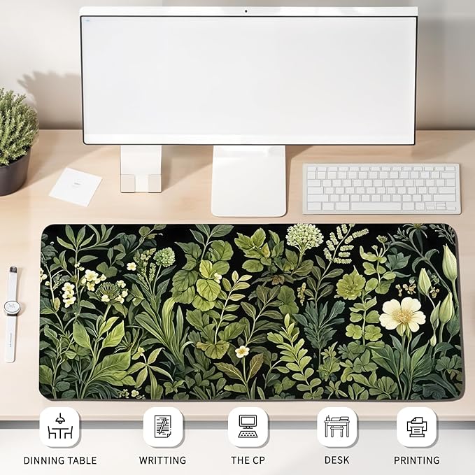 Gaming Mouse Pad Flower Botanical Extra Large, Oversized VintageFloral Plant Mousepad Non-Slip Base Stitched Edges, Birthday Gifts for Women Men, Long Desk Mat for Keyboard and Mouse 15.7”x 34.7”XXL