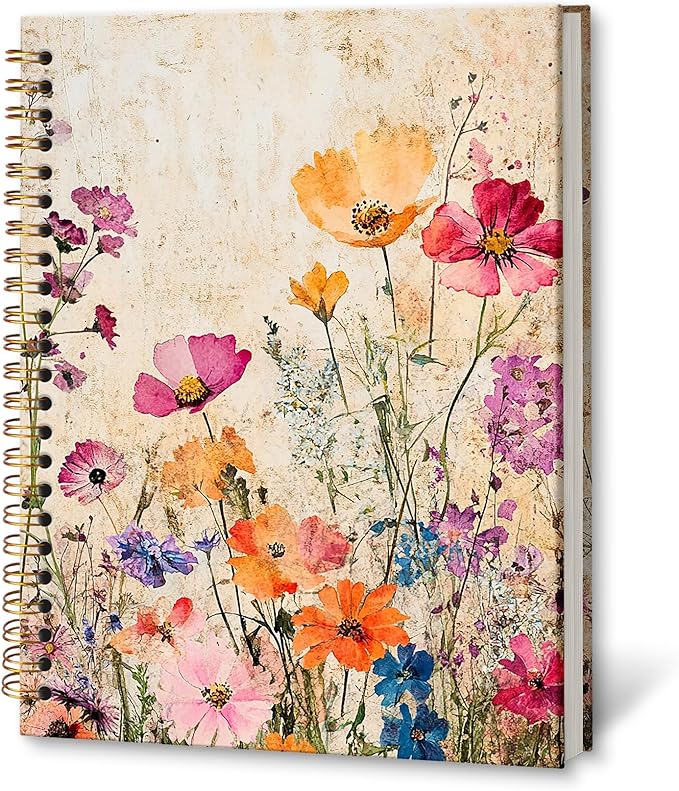 Vintage Floral Notebook Journal 5.5x8.3in, Cottagecore Wildflower Botanical Journal for Writing, Retro Floral Notebooks for Note Taking, Aesthetic Hardcover Spiral Notebook