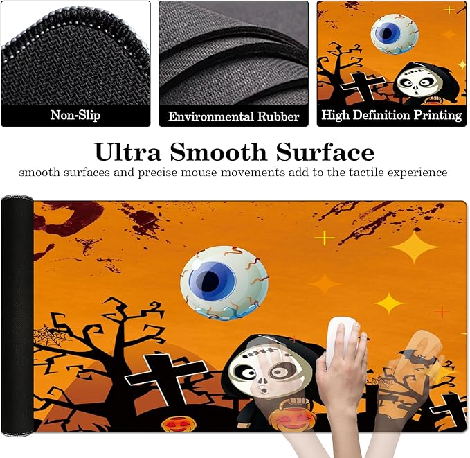 Halloween Desk Pad Protector, Stitched Edges Mouse Pad, Large Office Desk Mat, Non-Slip Desk Blotter, Laptop Desk Pad, Desk Writing Pad for Office and Home (XXL)