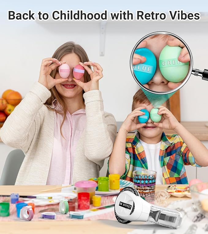 Embossing Label Maker Machine with Tapes, Vintage Embossed Label Maker Manual, Retro 3D Black Emboss Labeler with 10 Rolls 9mm Macaroon Embossing Label Tapes for Home Scrapbooking Supplies, DIY Craft