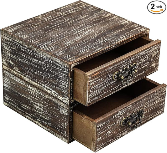 Office Desk Organizer Drawers Dark Brown Vintage 2pcs/set Small Wood Desktop Storage Box Farmhouse Kitchen Countertop Organizer Makeup Storage Box for Workspace Home Toiletries Supplies Vanity