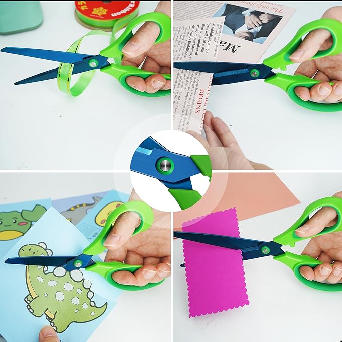 Scissors, Heavy Duty Blue Titanium Plated with Sharp Stainless Steel Blades, Comfort Grip Handles, Multipurpose for School, Home, Office, Art, Craft, Sewing, 5 Pack