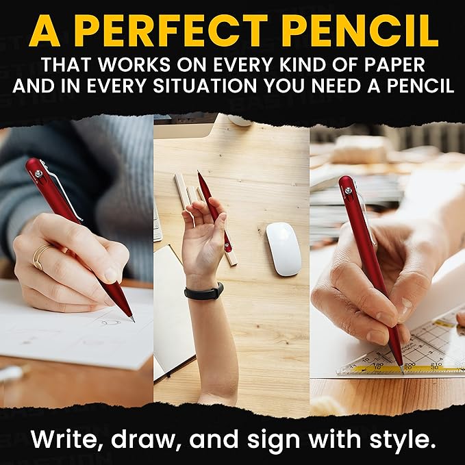 BASTION® Luxury Mechanical Pencil, Professional Lightweight Medium Point Aluminum Pencil for Birthday Gift includes 20 x 0.77mm Lead Refills - Red