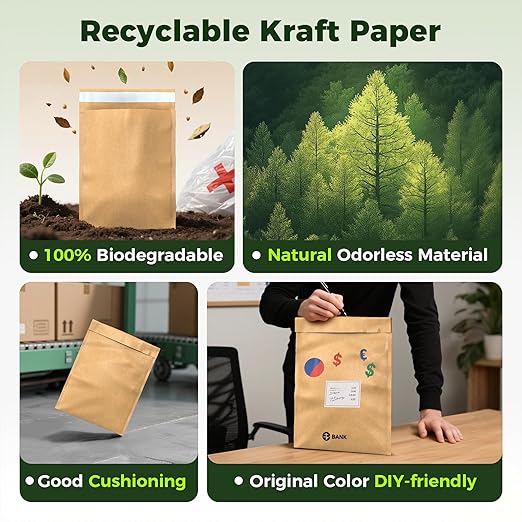 Tera Honeycomb Padded Mailers Envelopes: 5.9 x 10.7 inch 100 pcs 4-Layer Protection Self Seal Biodegradable Recyclable Kraft Paper for Jewelry Makeup Small Business Shipping Bags