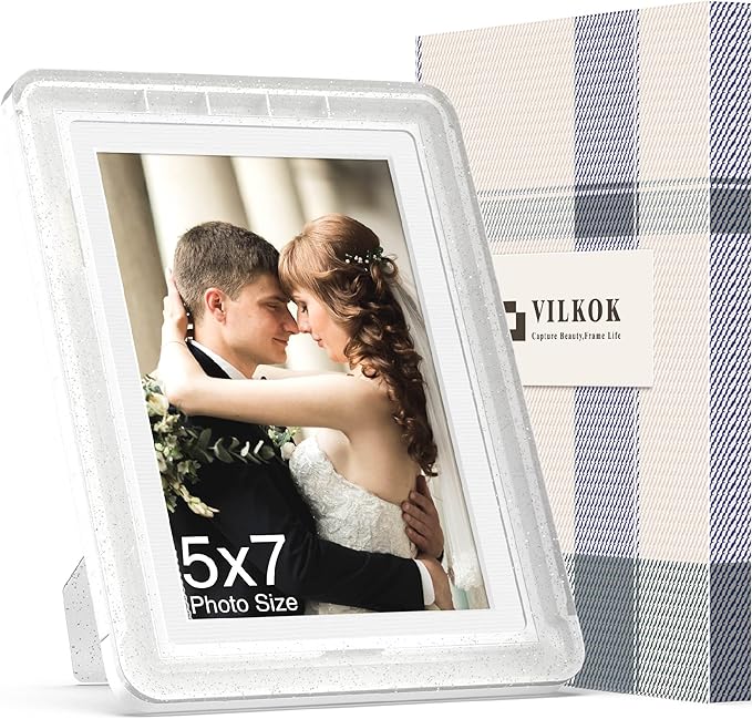 1-Pack 5x7 Picture Frame or 4x6 with Mat – Shatterproof Plastic Photo Frame for Family, Nursery & Playroom, Wall & Tabletop Picture Frames for Home Office, Safe Lightweight Design, in Crystal White