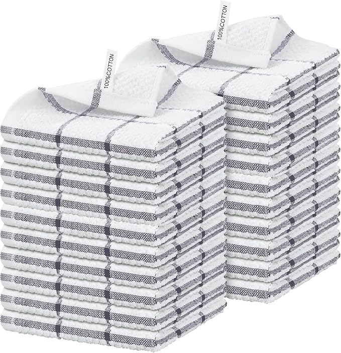Niallant 20 Pcs Cotton Dish Cloths, Soft Drying Kitchen Rags, 12x12 Inches, Purple Plaid
