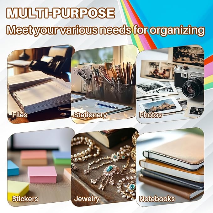 Clear Plastic Envelopes - 6 Pack Poly Plastic Envelope Folders with Closure A4 Letter Size Waterproof Reusable 6 Colors Ideal for School Office Home Documents Photo Puzzles Organization