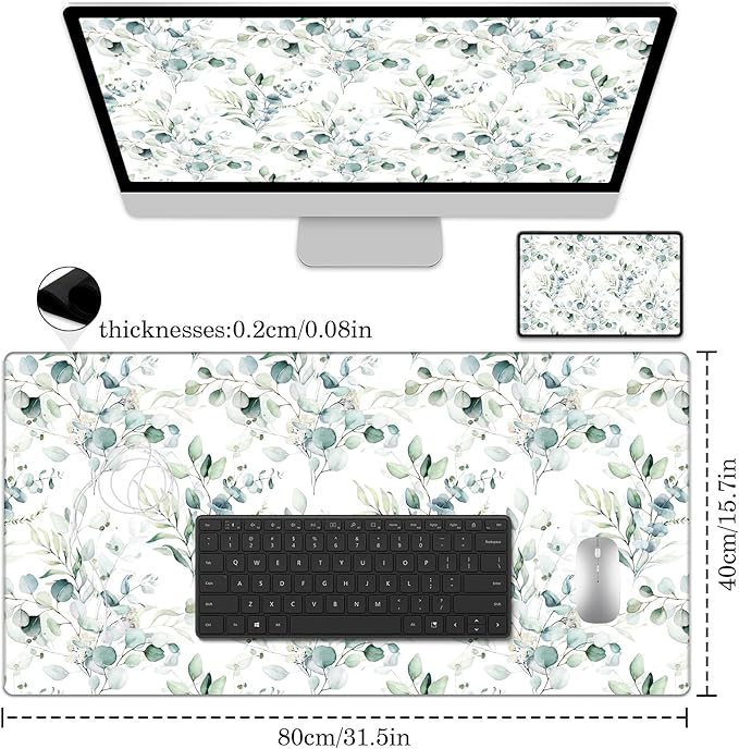 Floral Mouse Pad Protector, Stitched Edges, Large Office Mat, Non-Slip Blotter, Laptop Desk Pad, Flower Writing Pad for Home and Office (XXL)