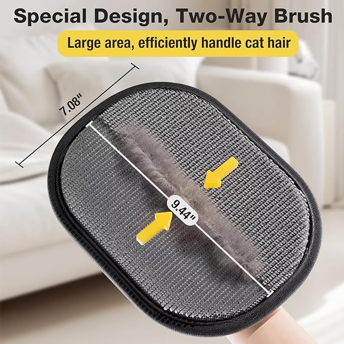 Gvwoye Pet Hair Removal Glove - Electrostatic Pet Hair Remover, Cat & Dog Hair Remover Tool for Couch, Furniture, Carpet, Car Seat, Curtain, Reusable Double Sided Cat Grooming Gloves (1PC)