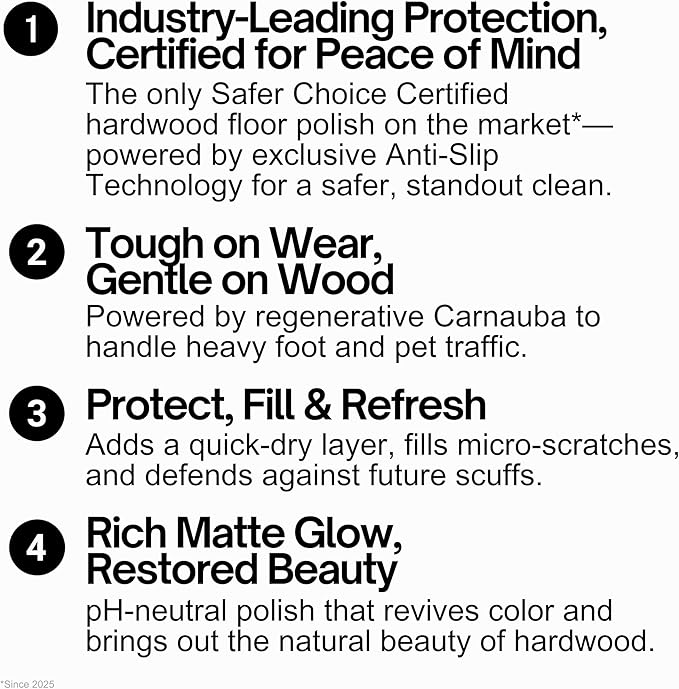Quick Shine Hardwood Floor Luster-Polish 27oz-2pk | Plant-Derived w/Carnauba | Safer Choice, No PFAS, pH Neutral | Ready to Use Formula w/Anti-Slip Technology | Simply Squirt & Spread | Made in USA