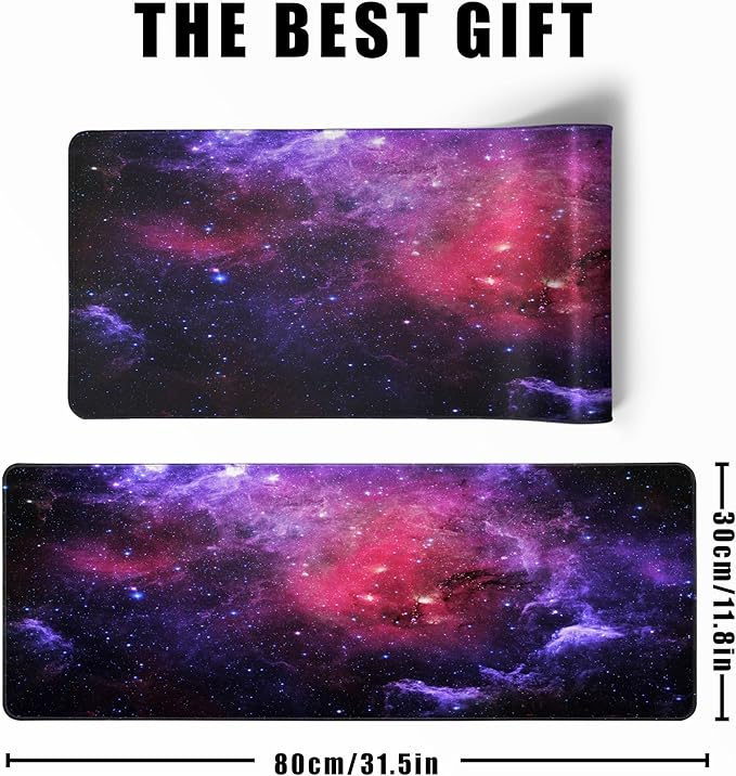 Galaxy Gaming Mouse Pad Red,Purple Nebula Extended Large Desk Pad Mouse Mat with Stitched Edges Mousepad and Long Non-Slip Rubber Base Mice Pad for Computer Laptop Gamers, 31.5x11.8 Inch