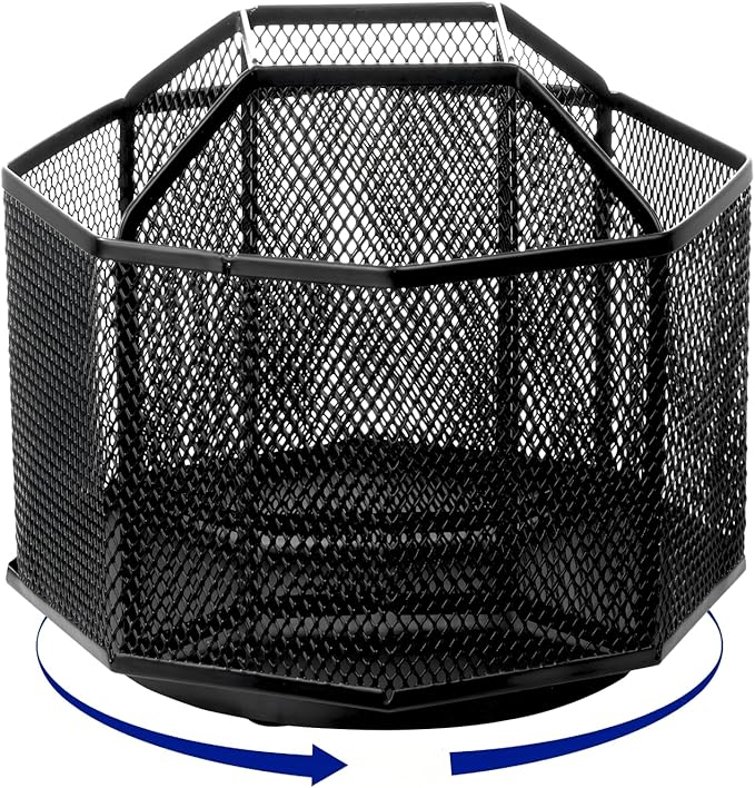 Comix 360° Rotating Pen Holder for Desk, 5 Compartments Office Desk Organizer, Black Mesh Metal Pencil Holder Cup for Office Home School