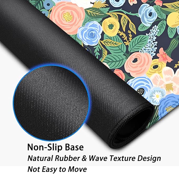 Garden Party Flowers Desk Pad Mouse Pad,Large Floral Mouse Mat with Stitched Edges,Non-Slip Rubber Base Mousepad for Office PC Keyboard Laptop and Home Work Desk Mat(27.5X11.8 in)