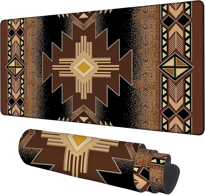 Large Mouse Pad Aztec Pattern Gaming Desk Pad Computer Keyboard Non-Slip Waterproof Mouse Mat with Rubber Base and Stitched Edges Entertainment Office Writing Desk Mat 35.4 x 15.7 Inches