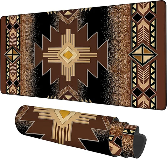 Large Mouse Pad Aztec Pattern Gaming Desk Pad Computer Keyboard Non-Slip Waterproof Mouse Mat with Rubber Base and Stitched Edges Entertainment Office Writing Desk Mat 35.4 x 15.7 Inches