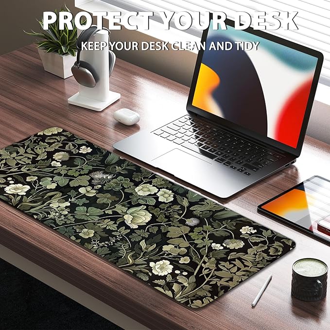 Gaming Mouse Pad Extra Large, GreenPlant Mousepad with Non-Slip Base Stitched Edges, Gifts for Men Women GreenPlant Lovers, Large Desk Mat for Computer Keyboard and Mouse 15.7”x 35.4”XXL