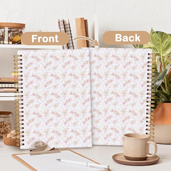 MOFUYU Pastel Pink Cute Notebook for Girls, Pretty Notebook Gifts for Women,Coquette Pink Bow Floral Journal A5,Spiral Notepad for Daily Writing,Pretty Gift for Teen Girls or Students