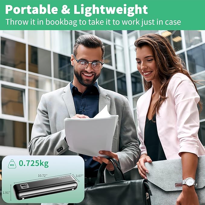 Rongta Portable Printer Wireless for Travel, Inkless Thermal Printers for 8.5" x 11" US Letter & A4 Size, Compatible with Android iOS Smartphone, Mac Windows Laptop for Office & Home (Black, Thermal)