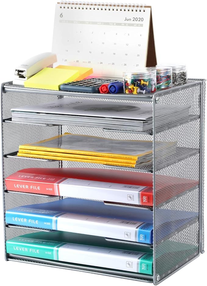 Samstar Paper Letter Tray, Metal Desk File Organizer with 5 Tier Shelf and Sorter,Silver