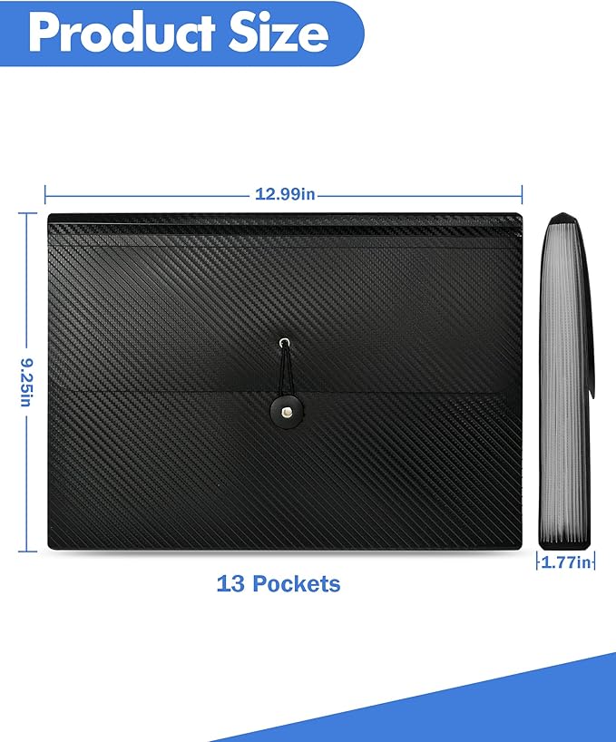 Expanding File Folder with Tabs, 13 Pockets File Organizer Accordion File Holder ，with Elastic Buckles Closure, A4 Paper Document Organizer for Home School Office