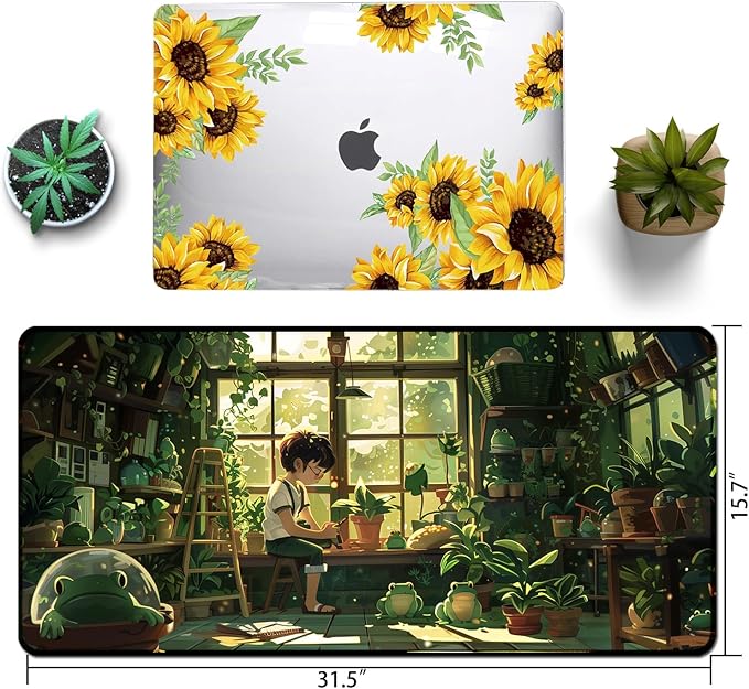 Frog Cute Mousepad 31.5 x 15.7 inch, Large Green Desktop Mat, Waterproof Desk Mat Gaming Mouse Pad, Laptop Pad, Computer Writing Mat for Home Office Desk Decor