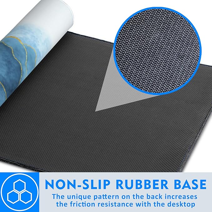 Large Mouse Pad Extended Gaming Desk Mat Abstract Blue Marble Gaming Office Home Mousepad Keyboard Mouse Mat,Non-Slip Rubber Base 35.4x15.7 Inch Mousepads