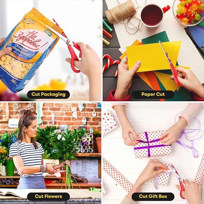 All Purpose Scissors for Construction Scrapbook Kraft Craft Paper, Gifts Wrapping Packing Paper Cutter Tool, 3 Pack Ultra Sharp 8" Thick Blade Comfort-Grip Scissors for Moving Package Supplies