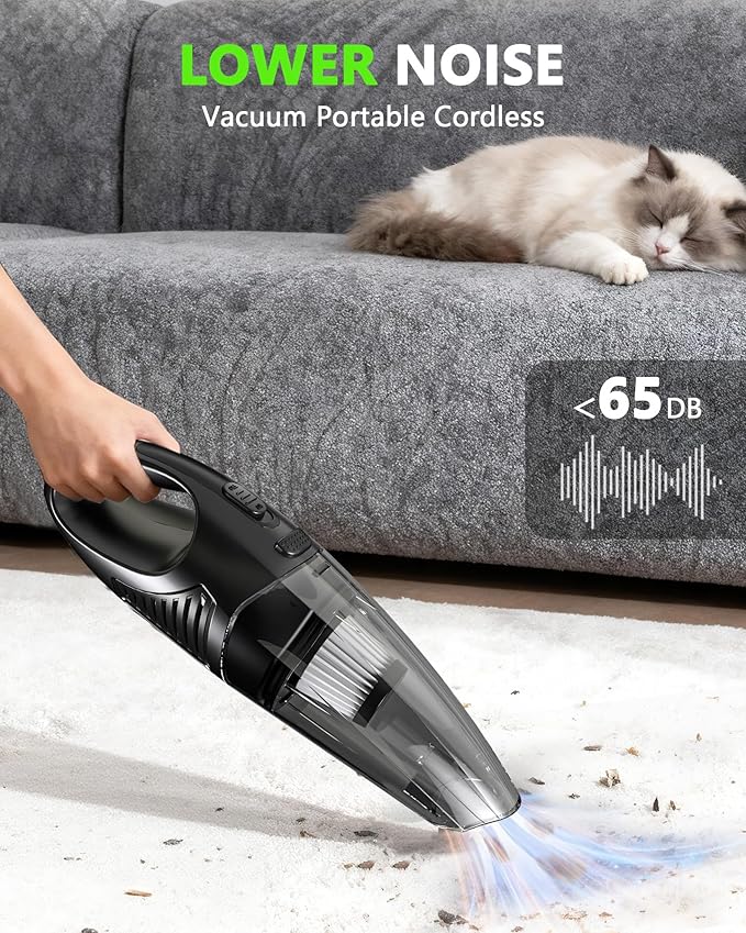 Jeagfen Handheld Vacuum Cordless, Rechargeable Car Vacuum Cleaner with Multiple Attachments, Portable Hand Held Vacuum Suction Power, Mini Vacuum for Car, Home, Pet Hair, Office, Desk, Keyboards Black