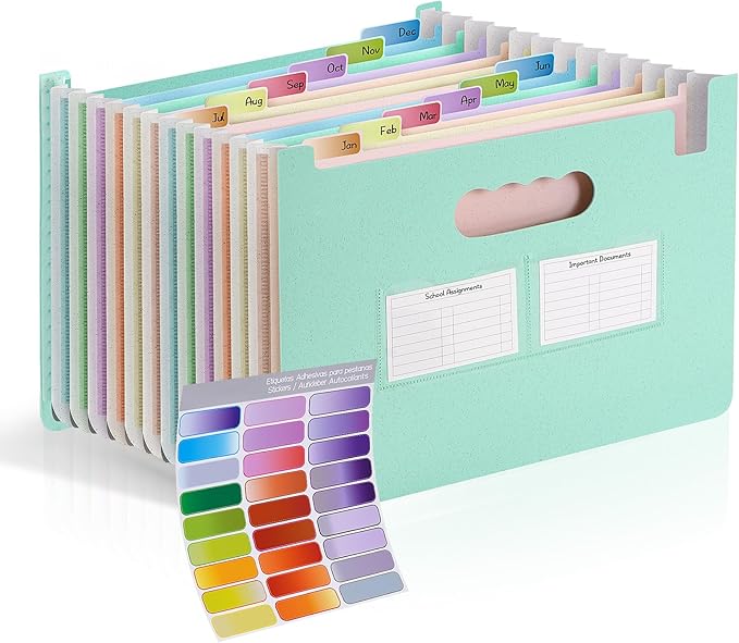 Accordion File Organizer with 13 Pockets, Wheat Straw Expanding File Folder with Lable Pocket,Upright Open Top,A4/Letter Size Paper Document Storage Organizer for School,Home and Office Supplies