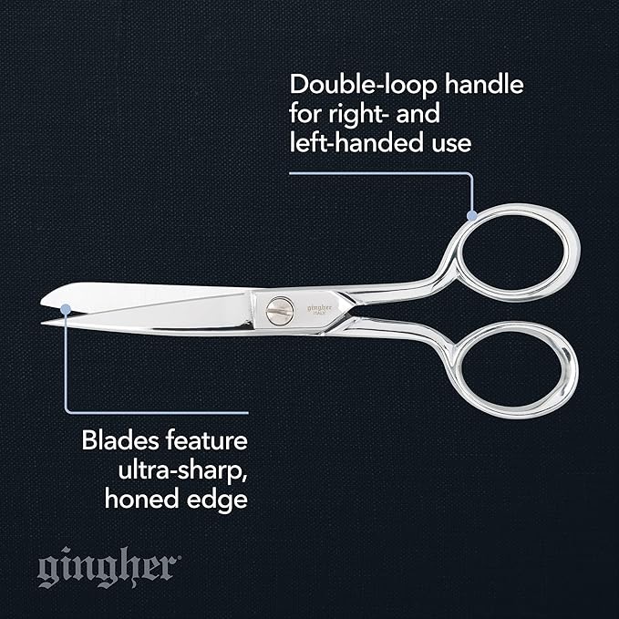Gingher 5" Fabric Scissors, Premium Forged Steel Fabric Shears, Sharp Knife Edge Sewing Scissors for Cutting Cloth with Protective Sheath, Ambidextrous Design