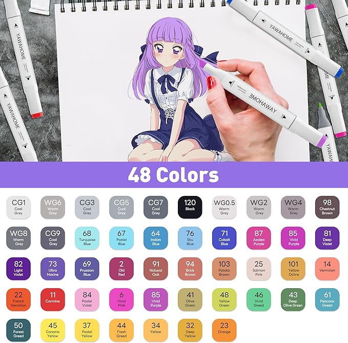 48 Colors Alcohol Markers Set: Dual Tip Art Marker for Adult Coloring Books Professional Permanent Blending Chisel&Fine Marker Pens Artist Sets for Drawing Painting Sketching Illustration Kids Gifts