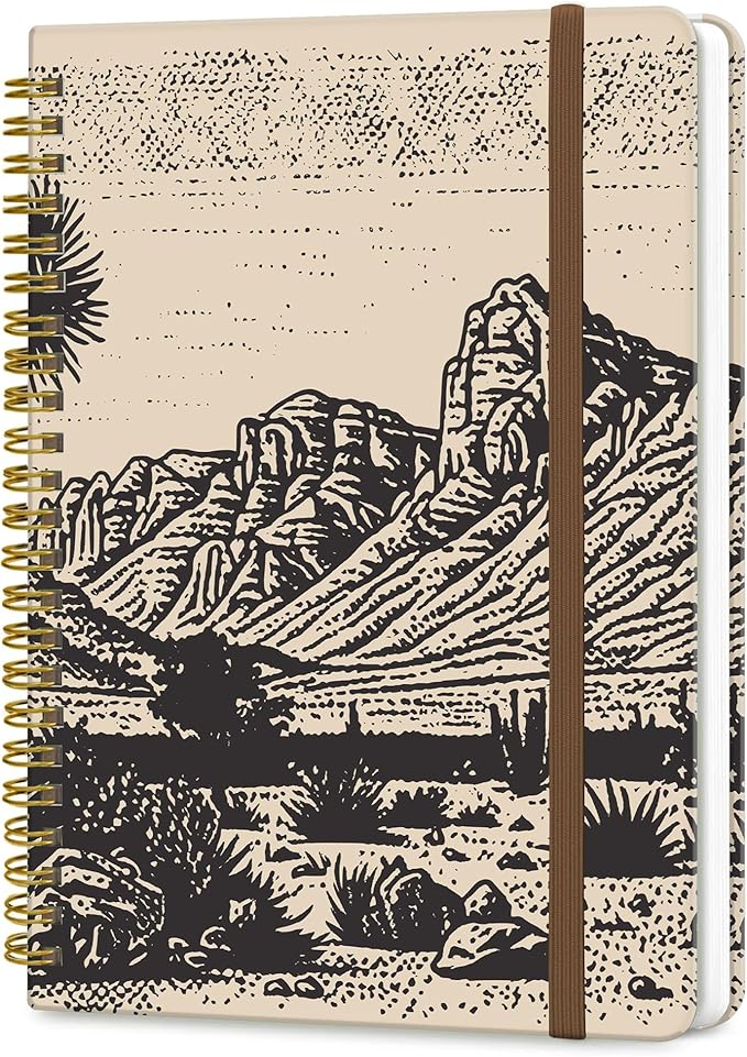 Spiral Journal Notebook, A5 Cute Notebooks for Women Men, College Ruled Hardcover Notebook for Work & Note Taking, 60 Pages Double-Wire Journals for Writing, Retro Mountain