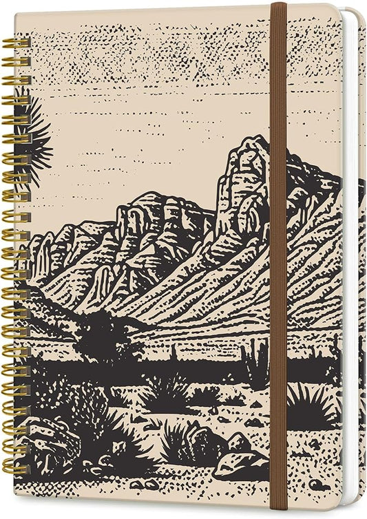 Spiral Journal Notebook, A5 Cute Notebooks for Women Men, College Ruled Hardcover Notebook for Work & Note Taking, 60 Pages Double-Wire Journals for Writing, Retro Mountain