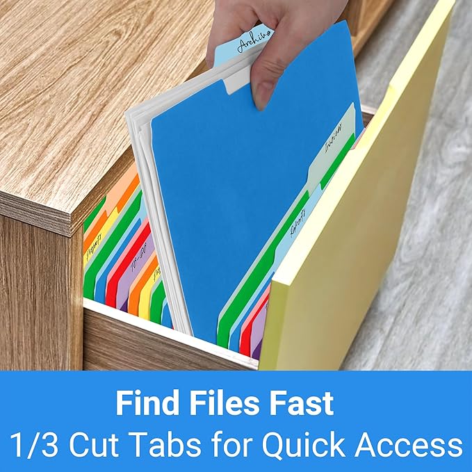 Letter Size File Folders – 1/3-Cut Tab, Durable Colored File Folders for Home, Office, and School Organization, 30-Pack