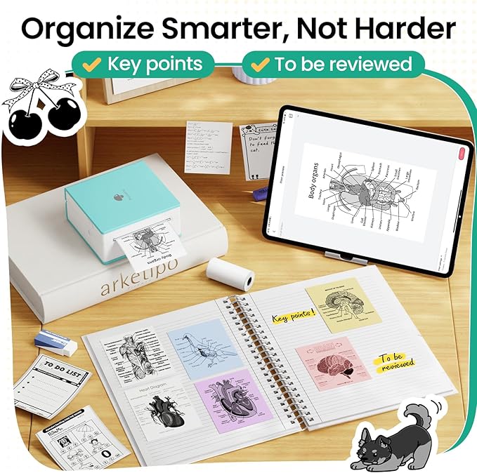 Phomemo Mini Sticker Printer- Mini Printer Sticker Maker Machine M02, Print Pods Suitable for Student Name Label, Study Notes, Creative DIY, Diaries, Portable Thermal Printer for School/Home/Office