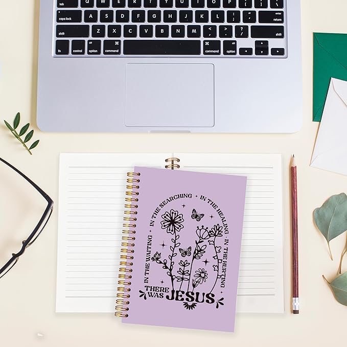 BearCake Boho Floral Christian Notebook Journal, Christian Gifts for Women, Bible Notebooks for Note Taking, Bible Journaling Notebook, Where the Jesus Hardcover Spiral Notebook 5.5x8.3 purple