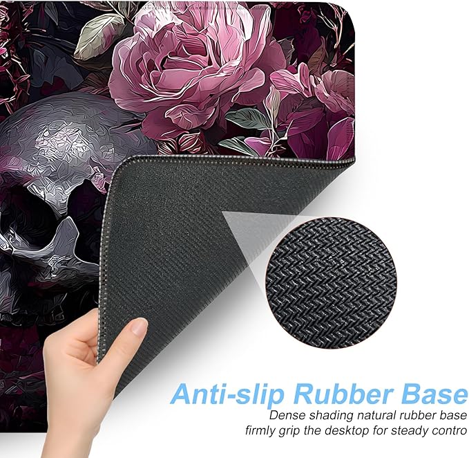 Gothic Skulls and Roses Artistic Mouse Pad – 31.5" x 11.8" Large Extended Desk Mat with Dark Floral Design – Perfect for Gothic, Victorian, and Alternative Aesthetics