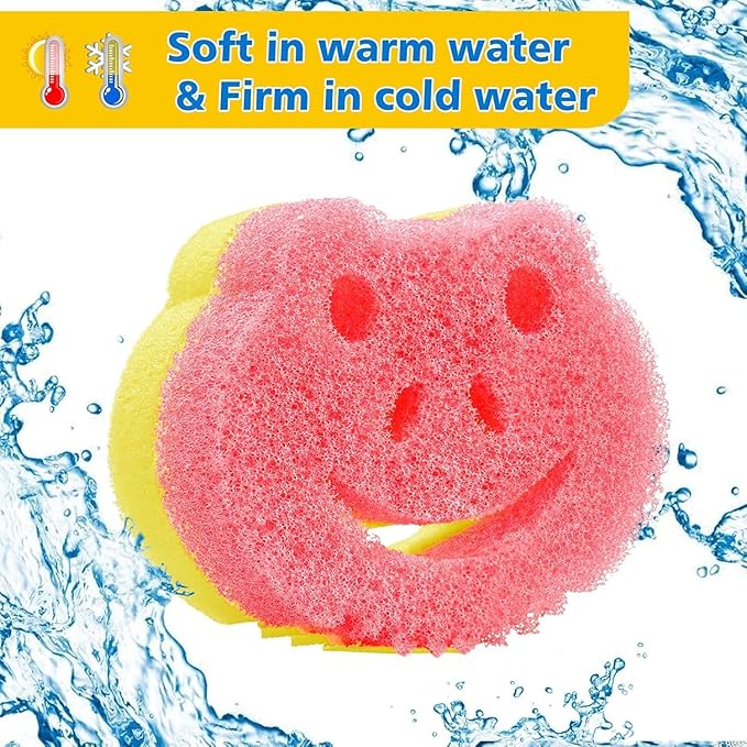 6 Pack Dish Scrubber, Scrub Sponge, Dual-Sided Temperature Controlled Kitchen Sponge for Dishes,Odor Resistant Scrubber,Cute Frog Scrub Sponges Household Cleaning Pads for Scrub Daddy,Scrub Mommy