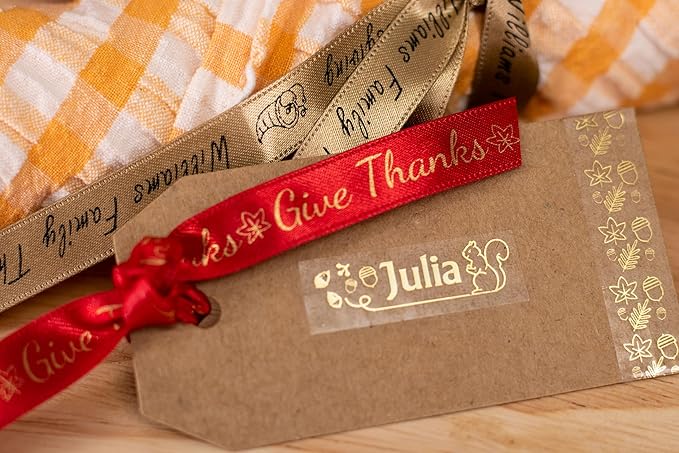 LABELWORKS Epson LW-C610PX Christmas Crafter Bundle - Label Maker and Brown Crafter Paper Tape and Red Ribbon