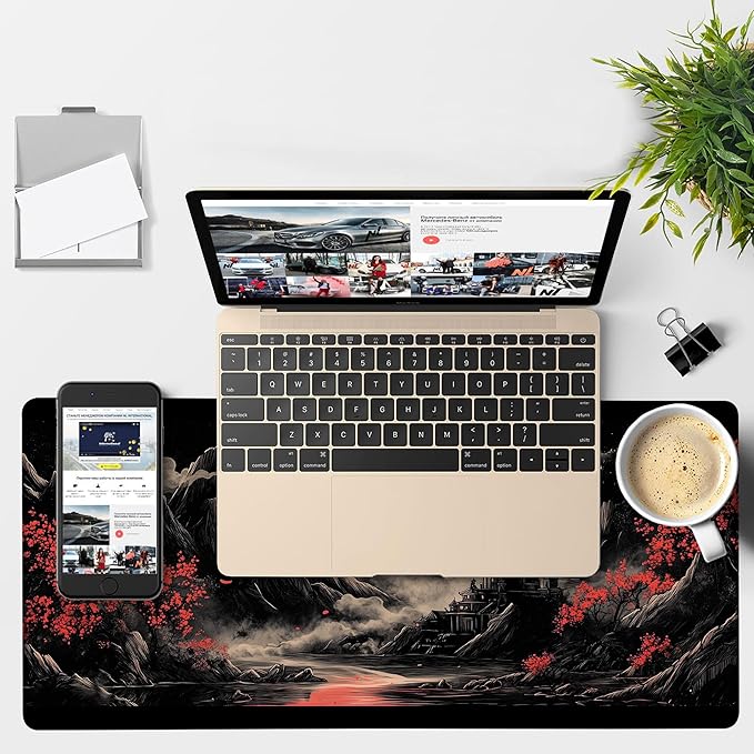 Chinese Style Painting Gaming Mouse Pad 3mm Thick Stitched Edge Waterproof Non-Slip Large Computer Keyboard Mouse Mat,Suitable for Office Entertainment Decorative Desk Pad 35.4 x 15.7 Inches