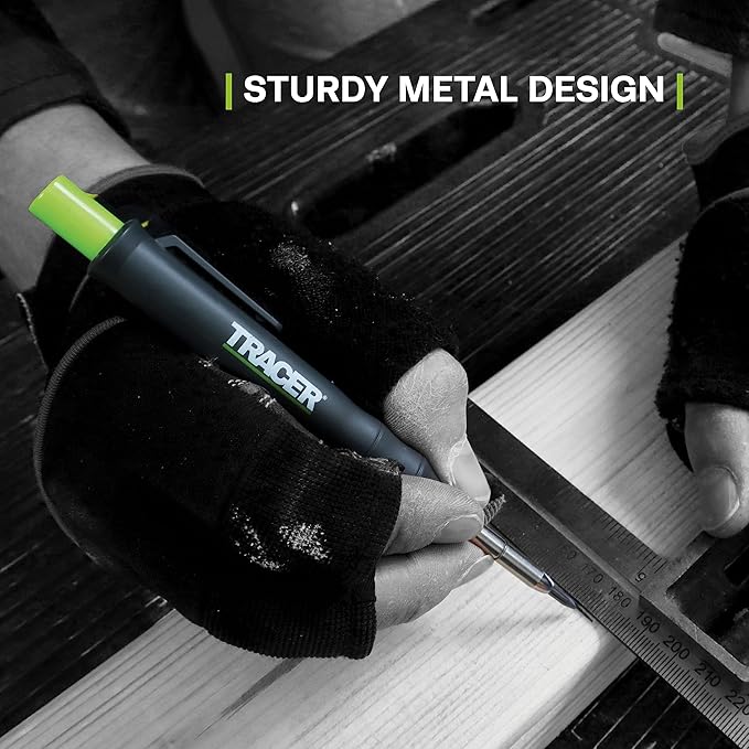 Tracer Mechanical Carpenter Pencils Set with Replacement Lead (6 Pack) - Construction Pencil with Site Holster - All In One Marking Kit for Carpenter Tools Contractor Pencils - AMK1