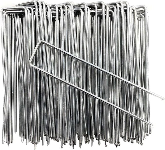 Landscape Staples 6 Inch 50 Pack Garden Stakes Galvanized Lawn Stake U-Type Turf Staples for Weed Barrier Fabric Holding Fence Rust Proof Sod Pins Stakes for Securing Netting Ground Sheets