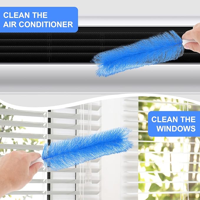 Yuanchu 2 Pcs Fan Cleaner Brushes, Bendable Fan Cleaning Brush Cobweb Duster Set Microfiber Head Washable Brush for Ceiling Fan Air Vents Curtains Cars Box Fan(Blue)