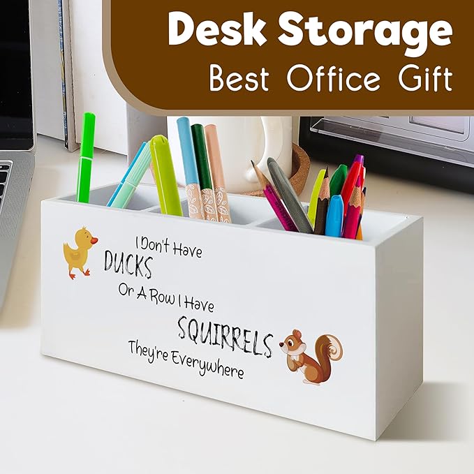 Funny Office Pen Holder for Desk, Dark Humor Office Work Gifts for Women Men Coworkers, I Don't Have Ducks in a Row Humorous Wooden Pen Pencil Holder Organizer for Desk Accessories