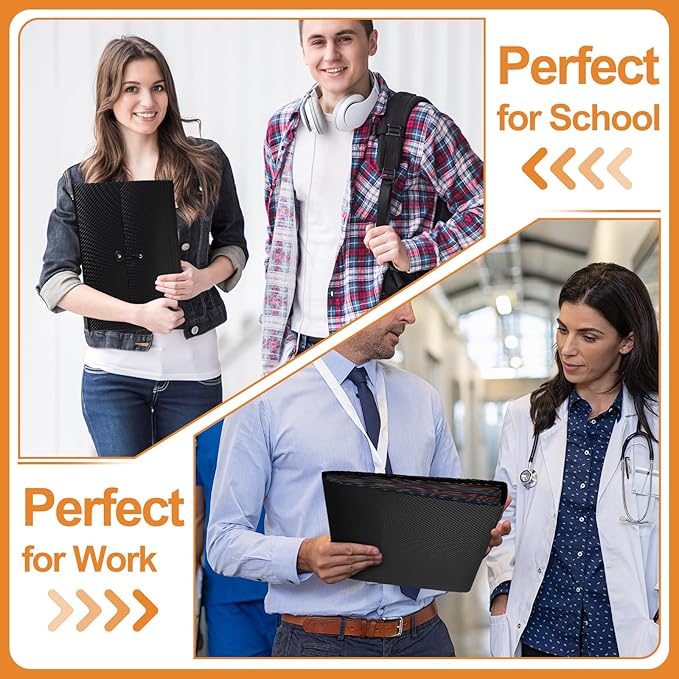 Patelai 6 Pack File Folder Organizer 13 Pocket Expanding File Folder A4 Letter Size Paper Document Receipt Organizer with Labels and Colored Inside Pages for Classroom, Home, Office and Travel, Black