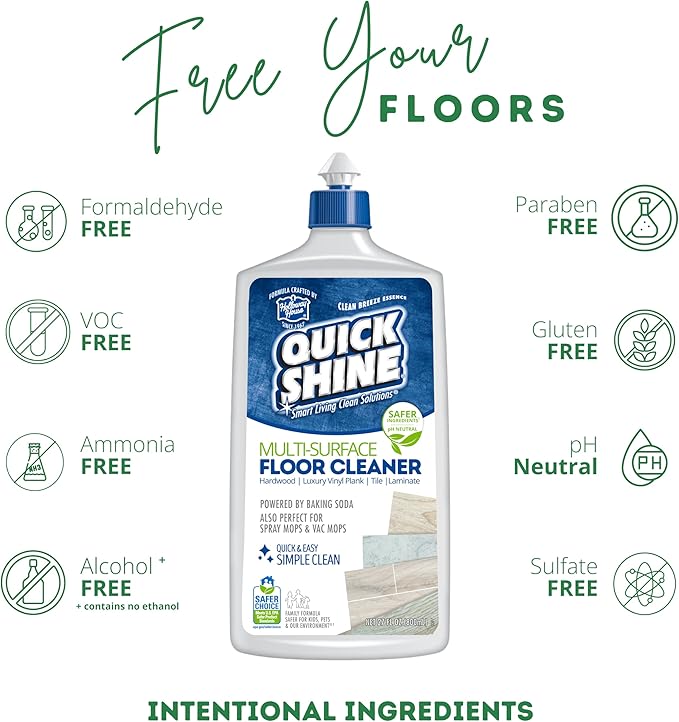 Quick Shine Multi Surface Floor Cleaner & Floor Polish w/Clean Shine Technology 2-27oz Bottles | Use on Hardwood, Laminate, Luxury Vinyl Plank, Tile & Stone | Safer Choice Formulas