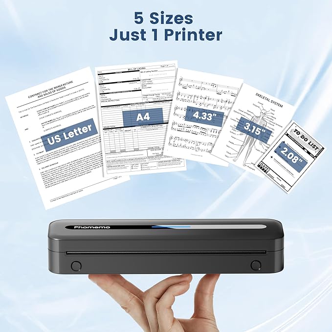 Phomemo Portable Thermal Printer, M832 Inkless Portable Printers Wireless for Travel, Bluetooth Mobile Printer Support 8.5'' x 11'' Letter & A4 Size, with Carry Case and 4 Rolls of Thermal Paper Kit