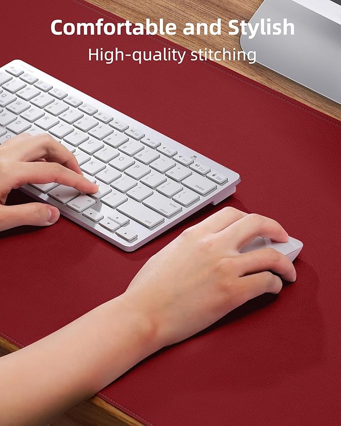 PU Leather Desk Pad Protector - 36"x17" Large Non-Slip Desk Mat, Waterproof Office Desk Blotter for Keyboard & Mouse, Premium Workstation Cover for Home & Office (Red)